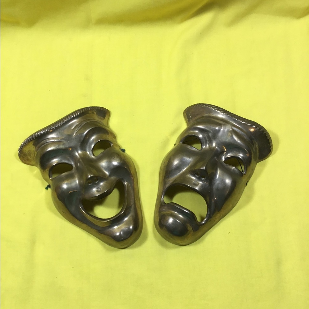 Brass Comedy and Tragedy Theater Masks - Set of 2